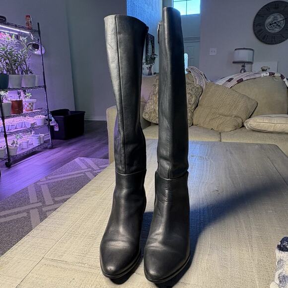 Calvin Klein Freeda Knee High Black Leather Boots 7.5 M - Picture 3 of 8